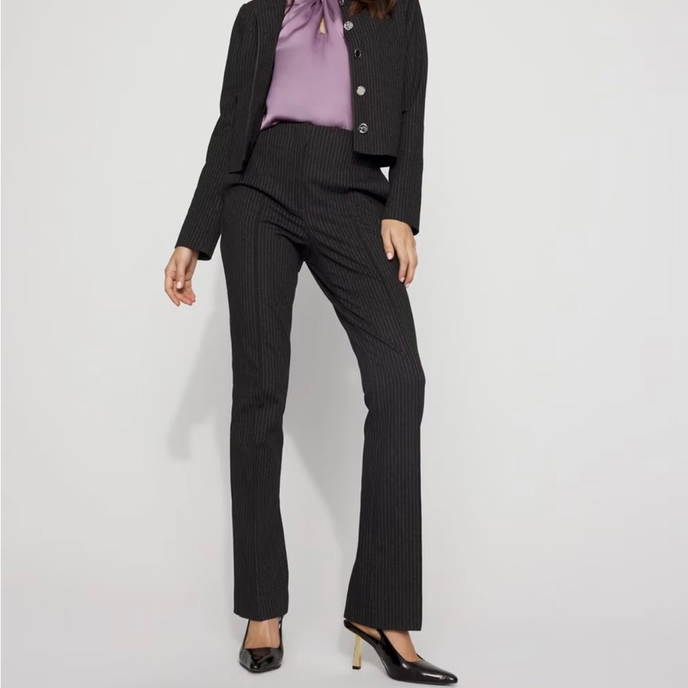 Ann Taylor White Pinstripe Wide Leg Trousers